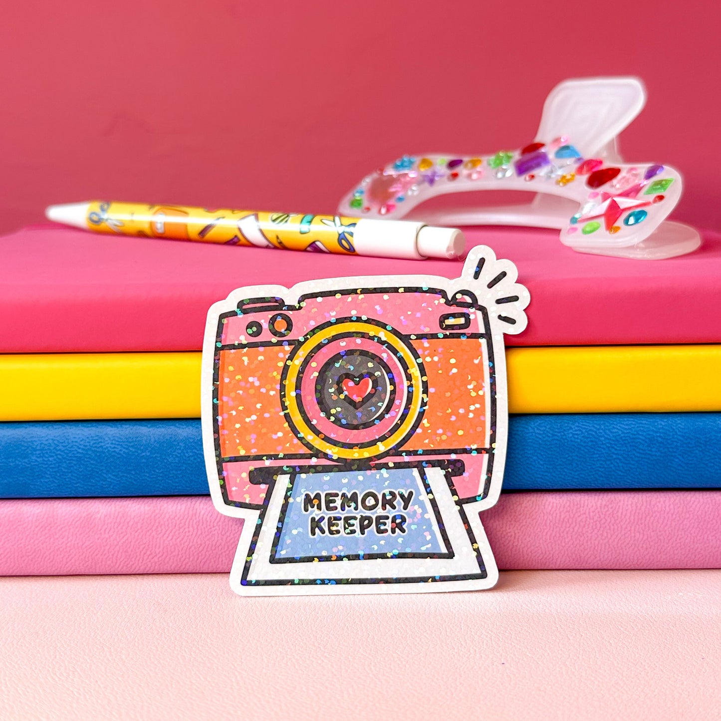 memory keeper sticker on a desk