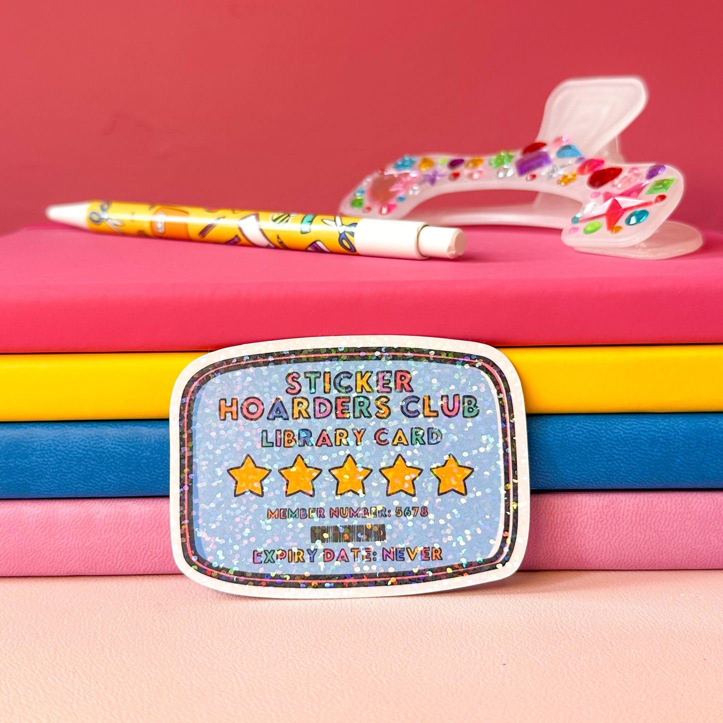 sticker hoarders library card sparkly sticker