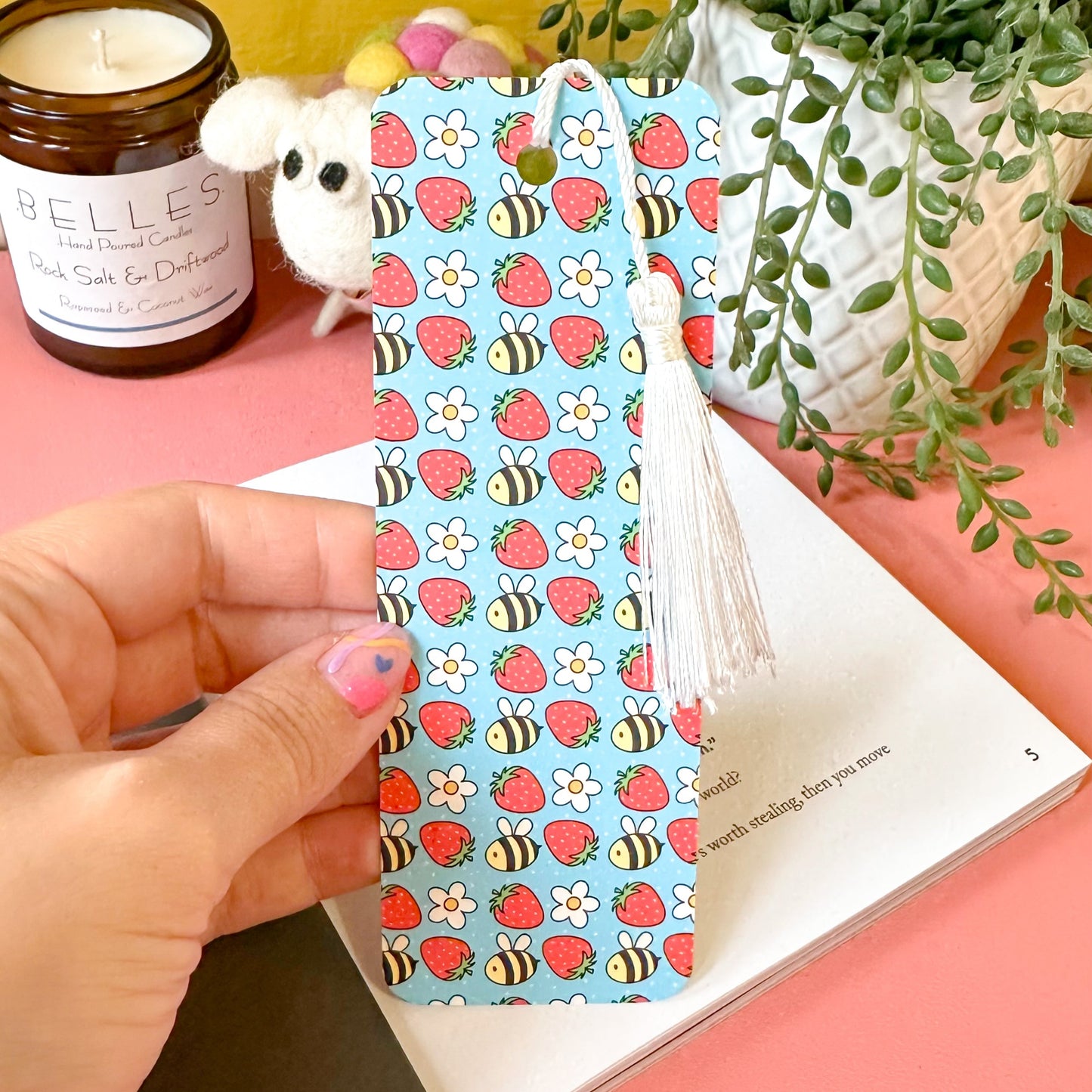 strawberry bee bookmark