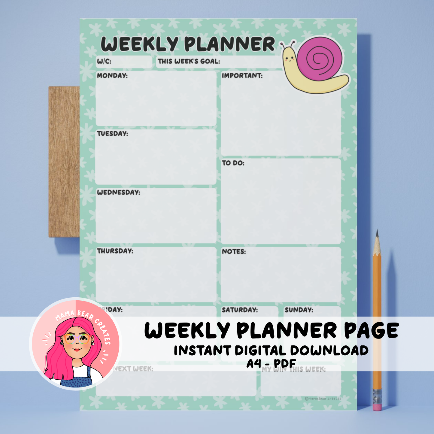 Snail A4 Weekly Planner