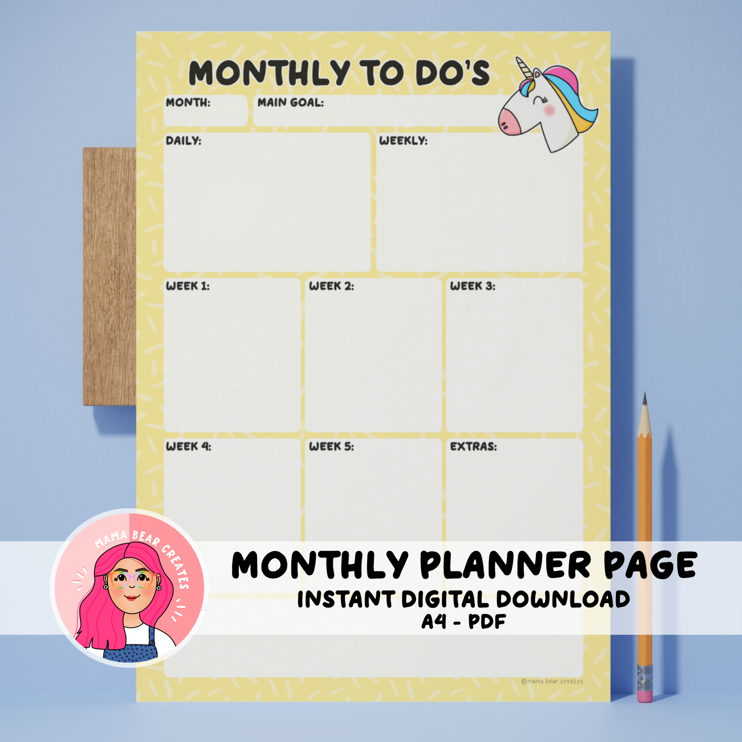 Unicorn A4 Monthly Planner