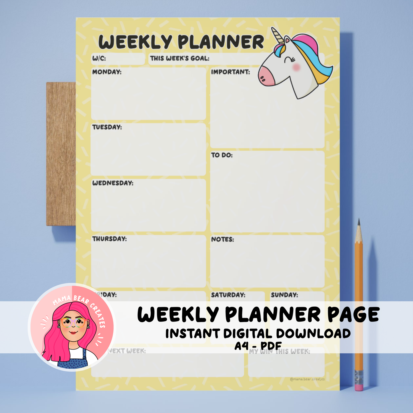 Unicorn A4 Weekly Planner