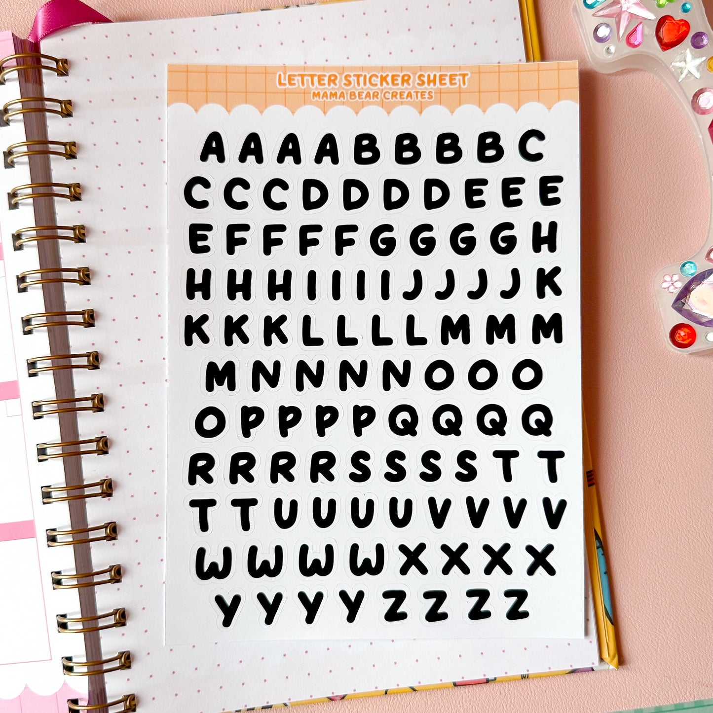 BLACK LETTER STICKER SHEET ON JOURNAL