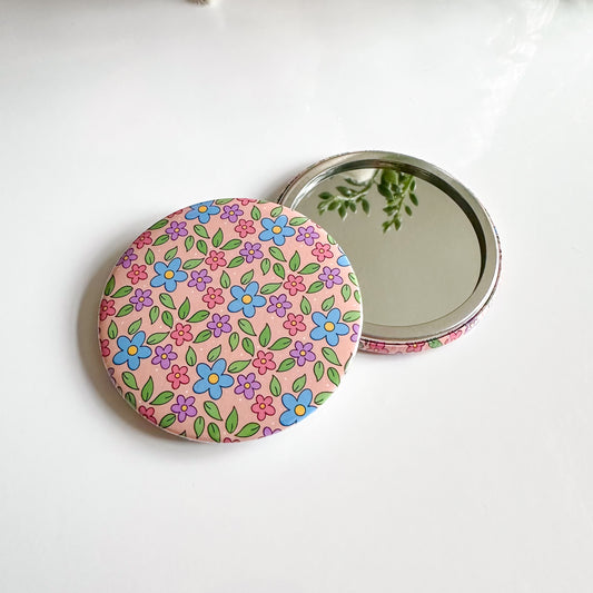 Peachy Floral Pocket Mirror