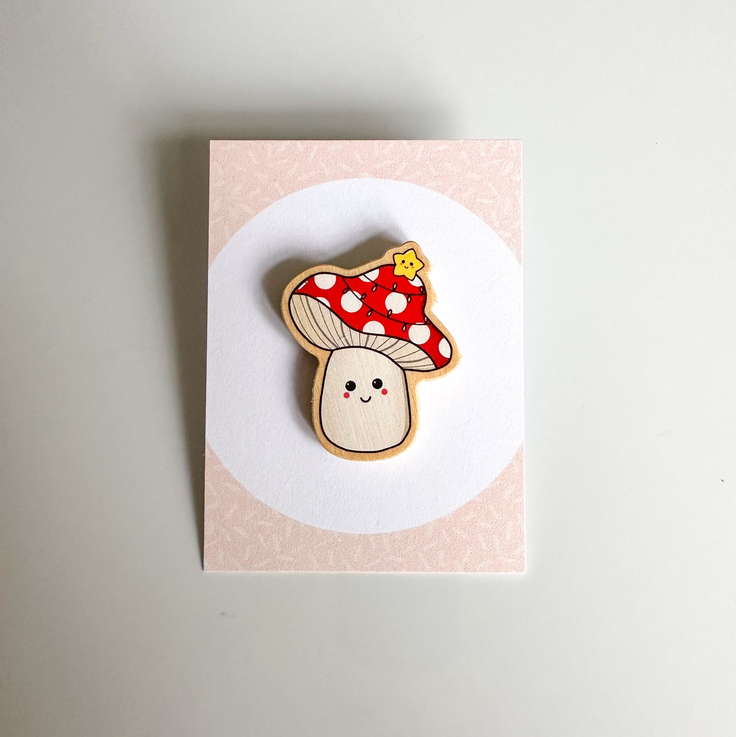 Christmas Mushi Wooden Pin Badge