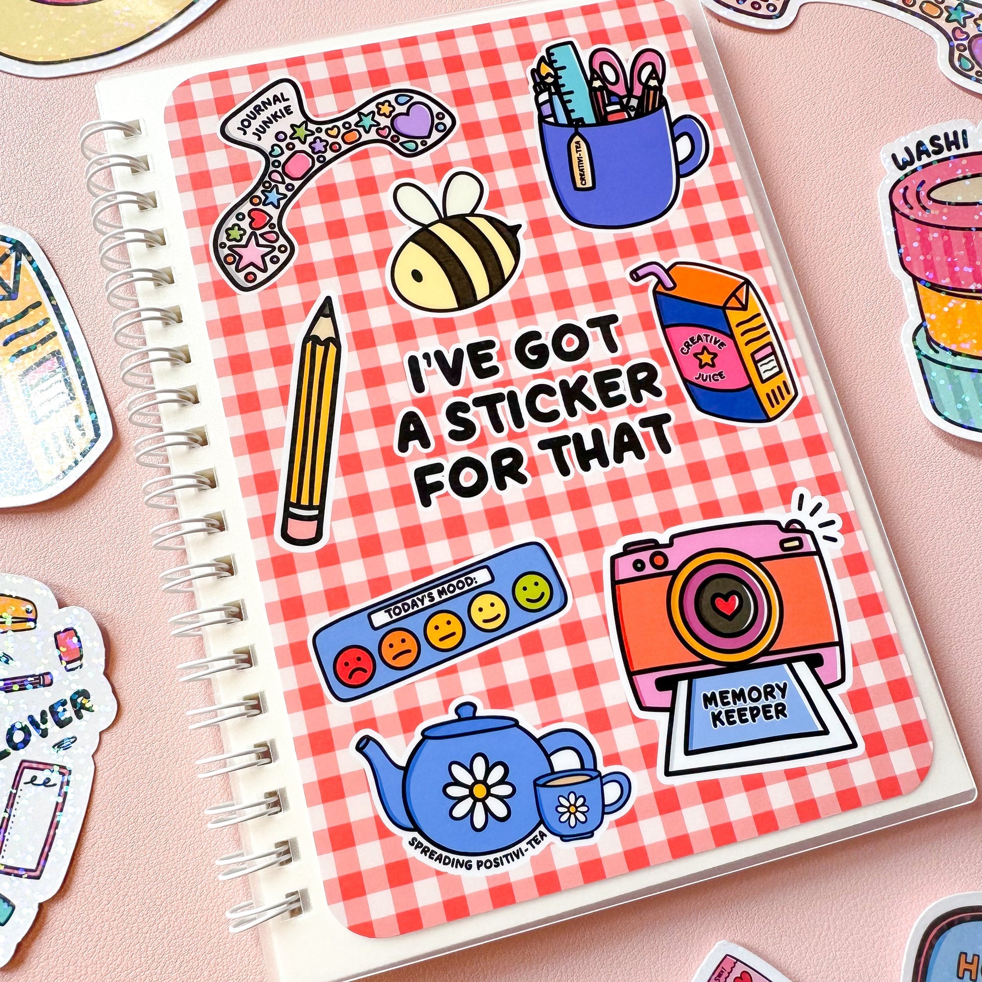 sticker storage book on desk