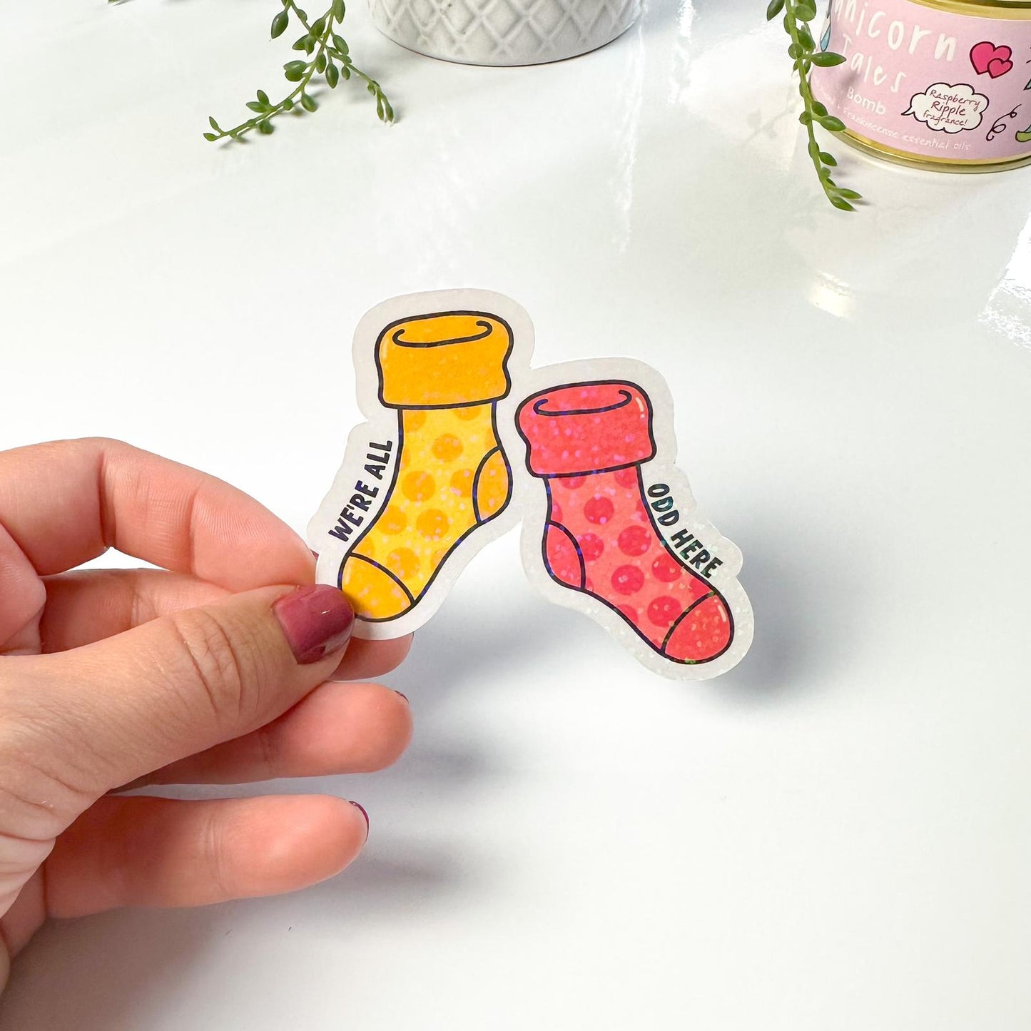 Odd Socks Glitter Vinyl Die Cut Sticker