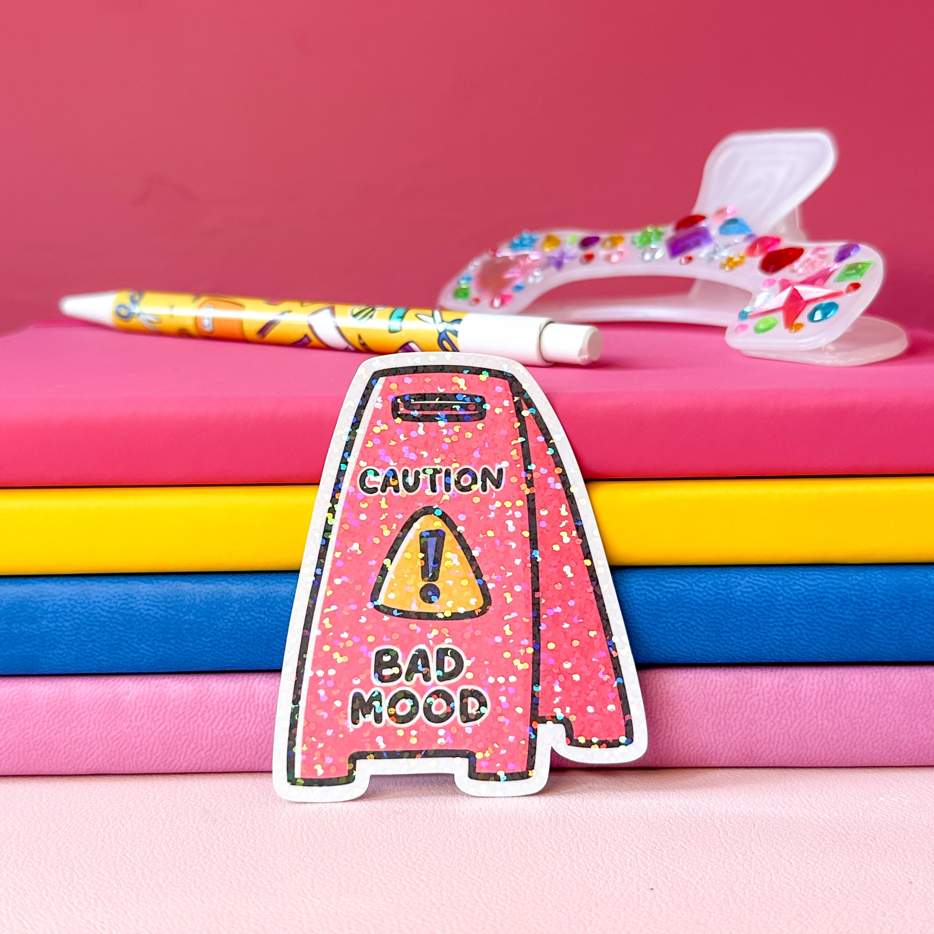 Caution Bad Mood Vinyl Die Cut Sticker – Mama Bear Creates