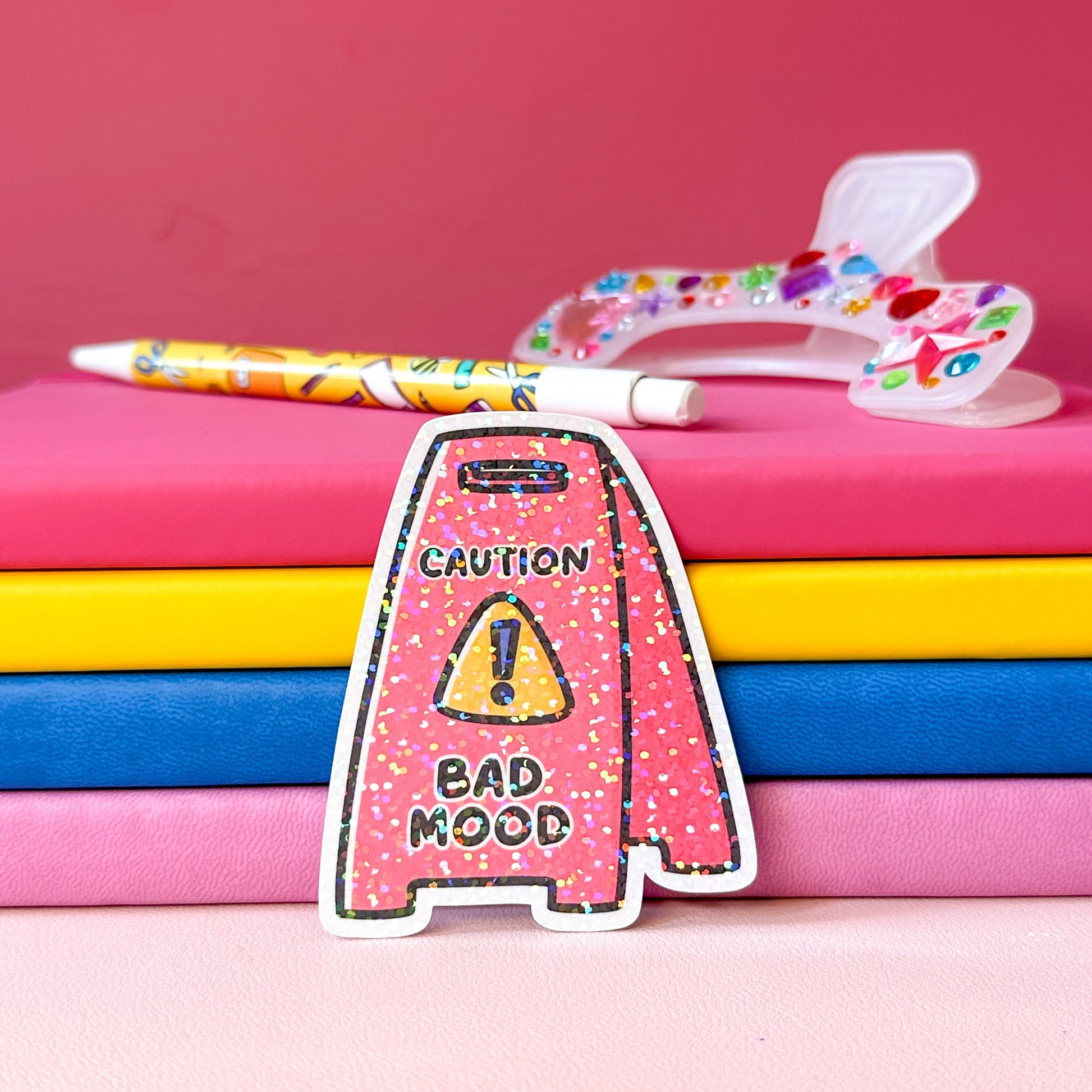 bad mood vinyl sticker on desk