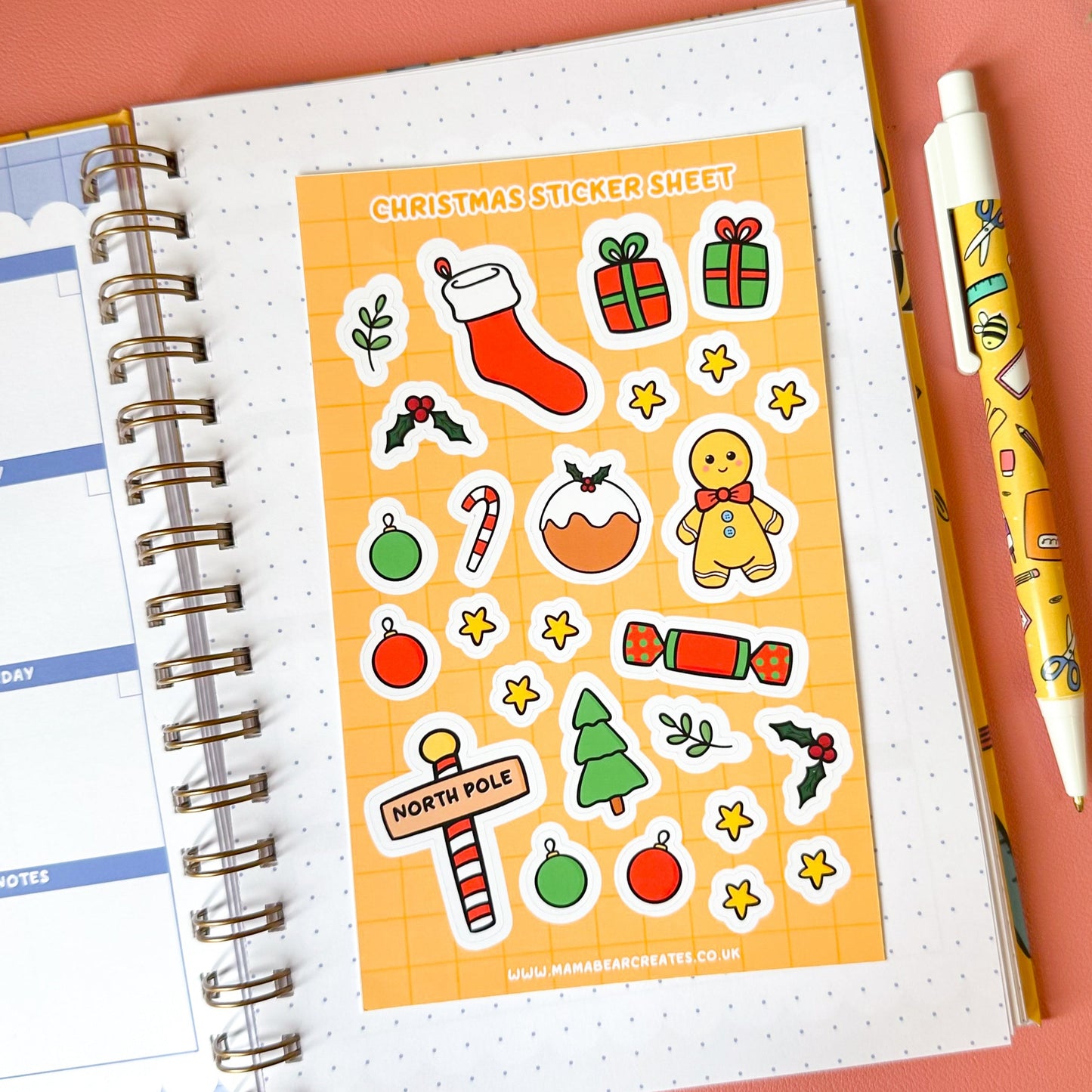 christmas sticker sheet on a journal