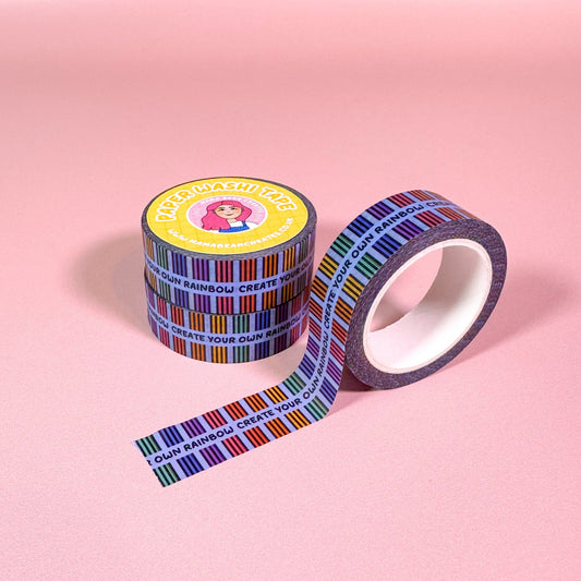 rainbow pencils washi tape on a pink background
