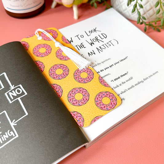 donut bookmark on pink desk