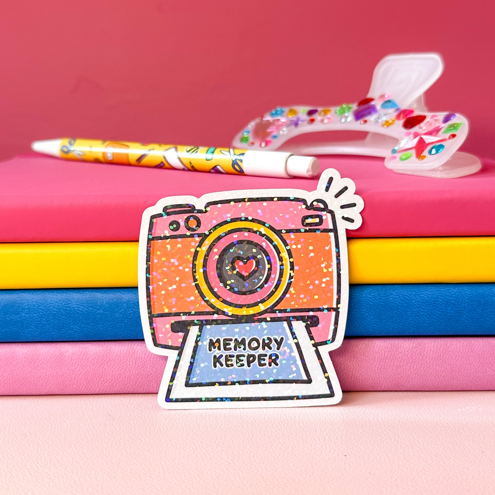 memory keeper sticker on a desk