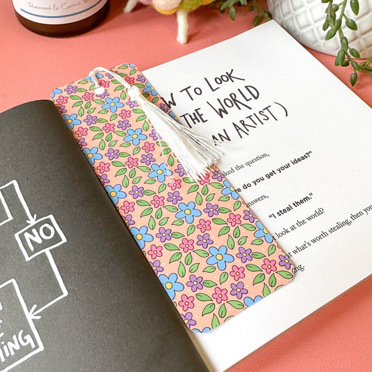 floral bookmark on book