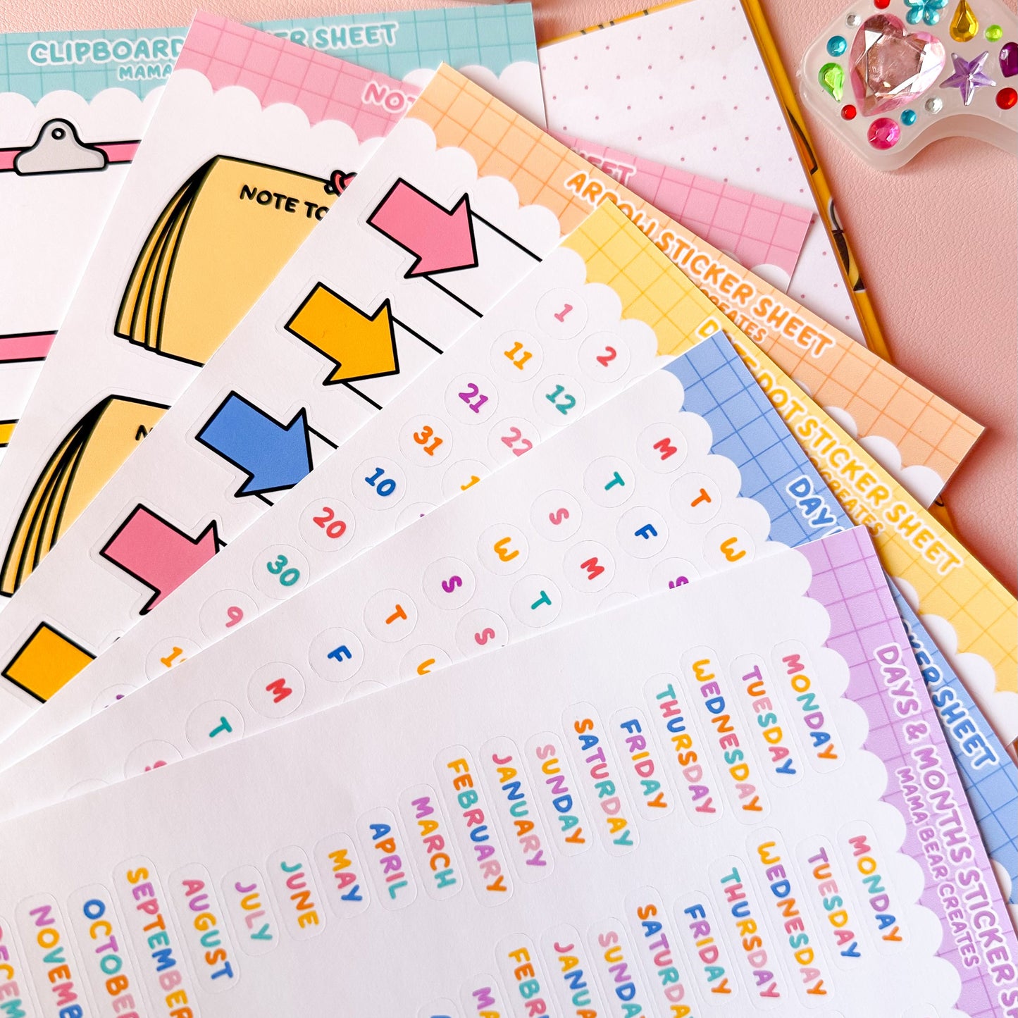 planner sticker sheets on desk