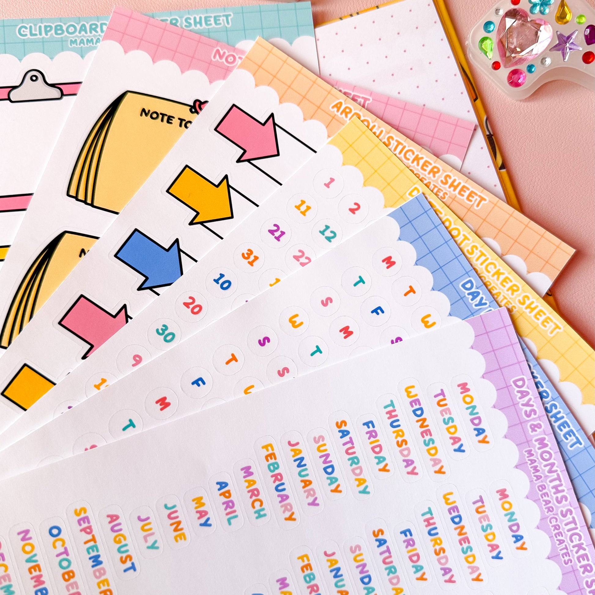 planner sticker sheets on desk