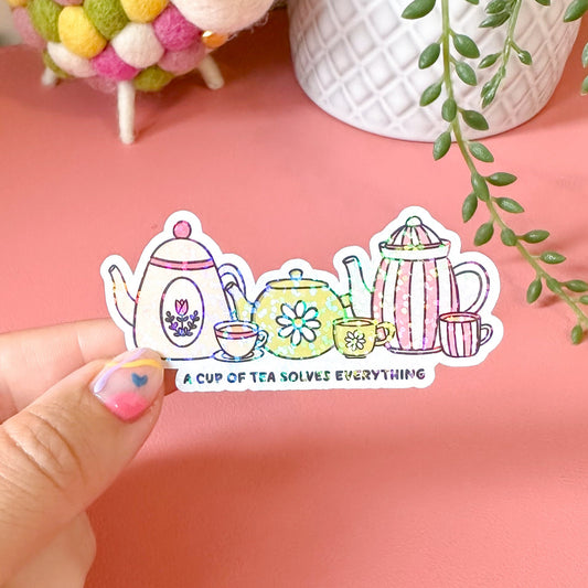 tea sticker on pink background